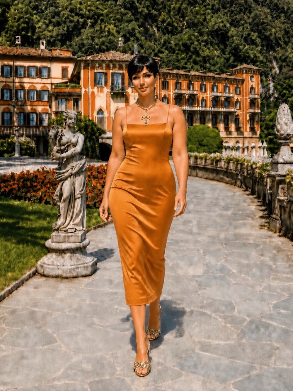 D&G vintage Midi Dress in Burnt Orange - Elegant Women's Dress